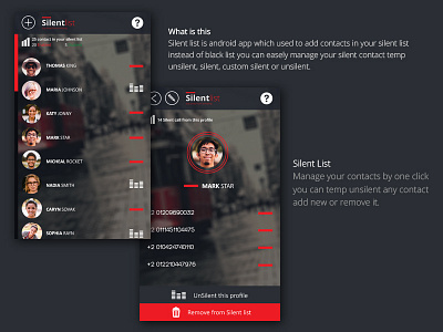 Silent list app android app dark design mobile silent ui ux