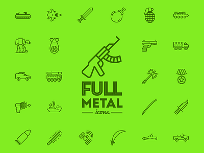 Full metal icons axe bomb grenade gun icojam icons metal submarine sword tank vector weapon
