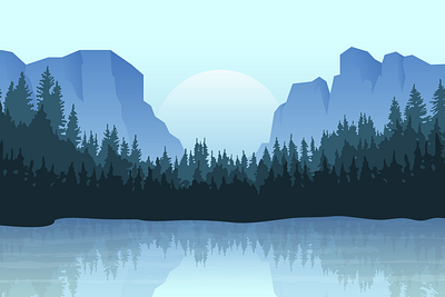 Blue Monochromatic Landscape 🌄 graphic design