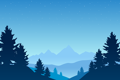 Blue Monochromatic Landscape 🌄 graphic design illustraion