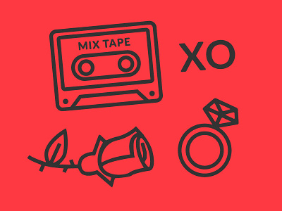 Lovaaa Icons cassette flower icons illustration love minimal mixtape ring rose vector wedding