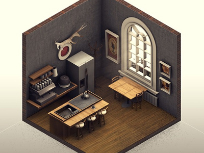 Coffee Addiction 3d coffee house isometric lighting