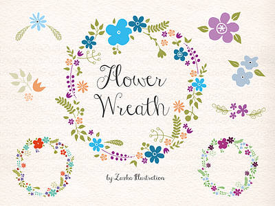 Flowers Wreath Vector collection blue clipart digital flower graphic green purple spring vector wedding wreath