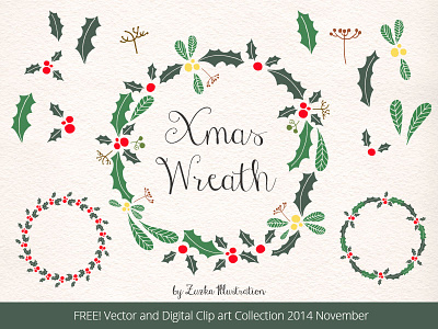 FREEBIE, Christmas Wreath, Holly Vector christmas christmas clipart christmas freebie clipart free freebie holly holly leaves hollywreath vector xmas xmas vector