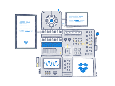 Power ON dropbox illustration industrial machine mechanical play power