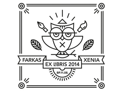 Bday present book ex libris line art owl pen smart stamp