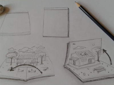 Pop up house in a book house pencils pop up sketches