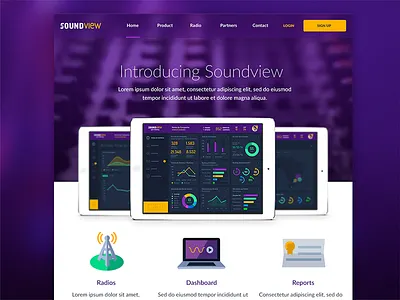 Soundview Webiste dashboard landing page microsite music one page scroll user interface visual design web app