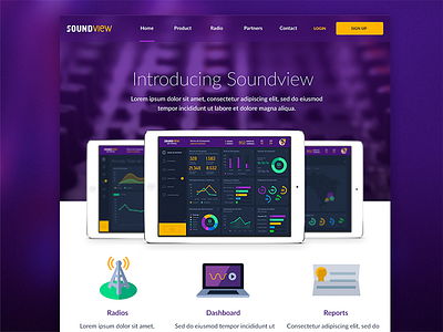 Soundview Webiste dashboard landing page microsite music one page scroll user interface visual design web app