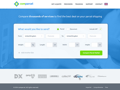 Comparcel Homepage Redesign clean form logistics parcel shipping ui ux