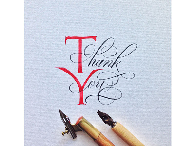 Thank You calligraphy copperplate facebook flourishes roman caps thank you