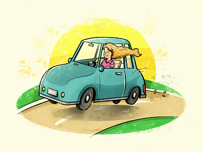 Cruisin' car driving illustration road woman