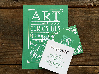 The Emerald Pencil art emerald green hand lettering monogram notecard pencil square