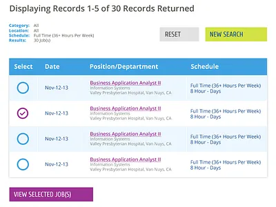 Select A Job data job search results tables