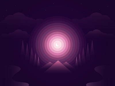 Gradient Forest cloud forest gradient josh warren lake moon mountain night purple stars trees