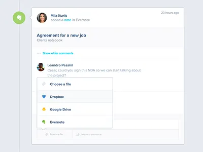 Attach File attach comments dropbox evernote file google drive timeline upload