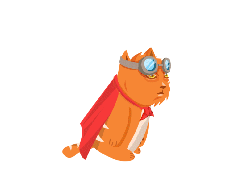 Cat animation cape cat character flat game design goggles illustration indie game stripes