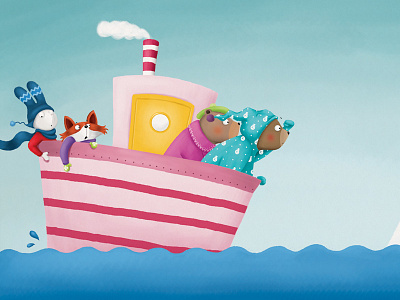 Off to the North Pole childrens book digital illustration funny animals north pole picture book ship snorybear