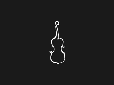 Violin Logo black continuous line logo mark music one string violin white