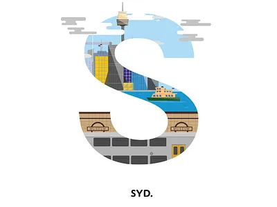 Sydney print clean flat illustration office print s sydney white