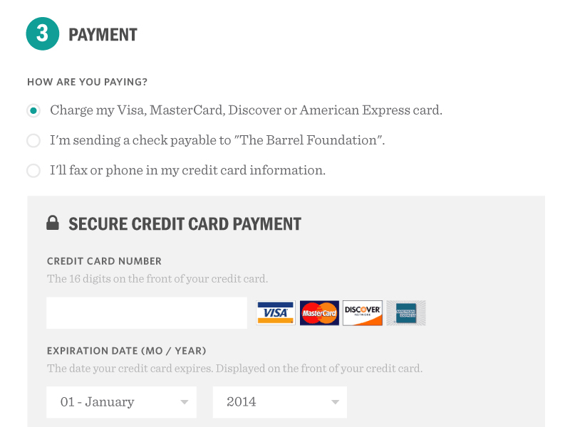 Payment Options check credit card dynamic form fax form form fields options payment radio buttons ux