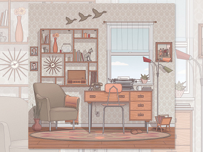 1950's Room 1950s adobeillustrator design flat illustration minimal room stroke subtle vector