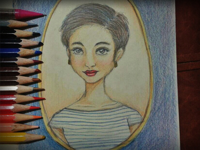 Hand drawn selfie colored penci pencil sketch