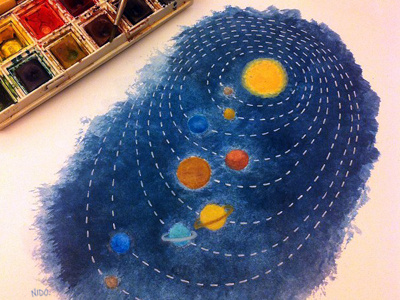 Solar System illustration planets solarsystem space sun watercolors