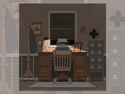 1920s Detective Office adobeillustrator design flat illustration moody room stroke vector