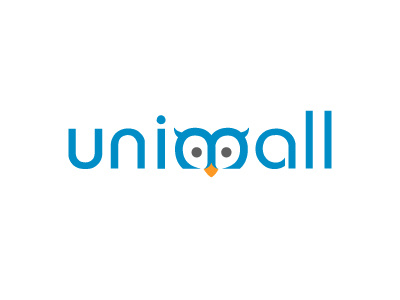 Unimall blue eyes first gray hidden logo orange owl type typographic typography