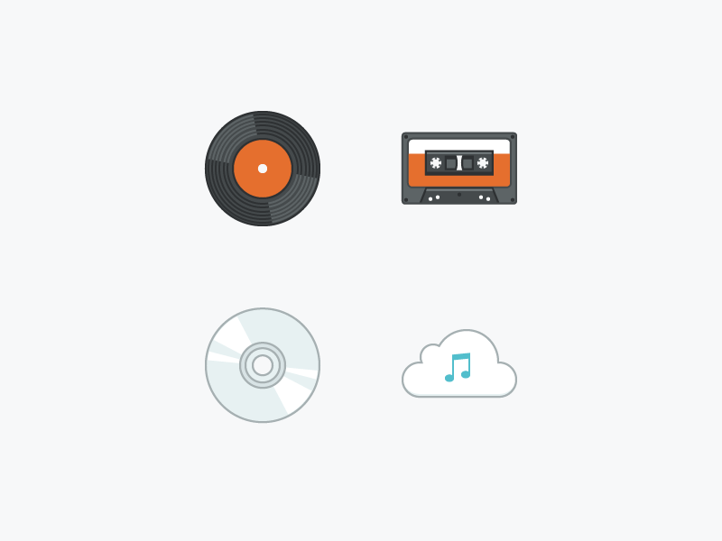 Music Storage History audio cd cloud history icons illustration music record tape