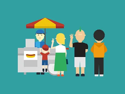 Hotdog Stand flat hotdog illustration lining merchant people shop stand stupid kid