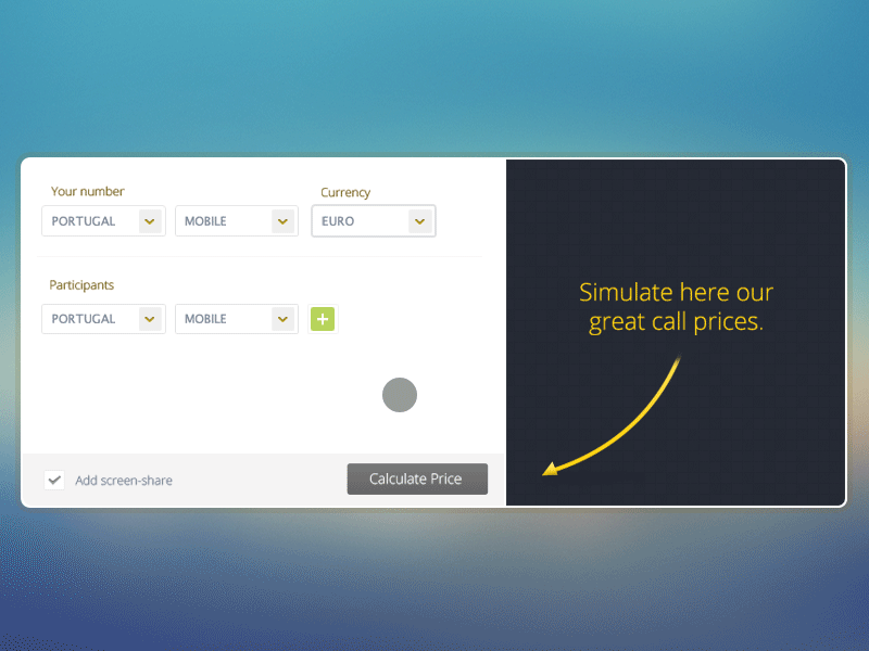 Simulator call prices animation calculate call design form housting landing page marketing pricing simulator webdesign