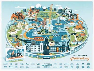 SF Beer Week 2014 Poster amusement beer week craft beer design festival illustration map park print san francisco texture