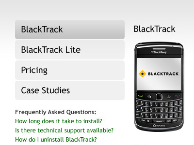 BlackTrack Website Products Page design development navigation website