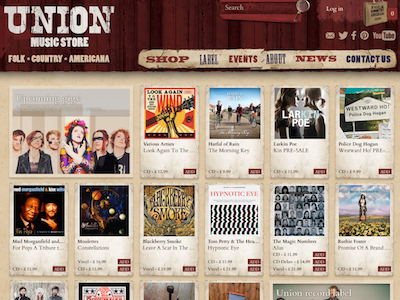 Union Music Store - Homepage folk fonts web design