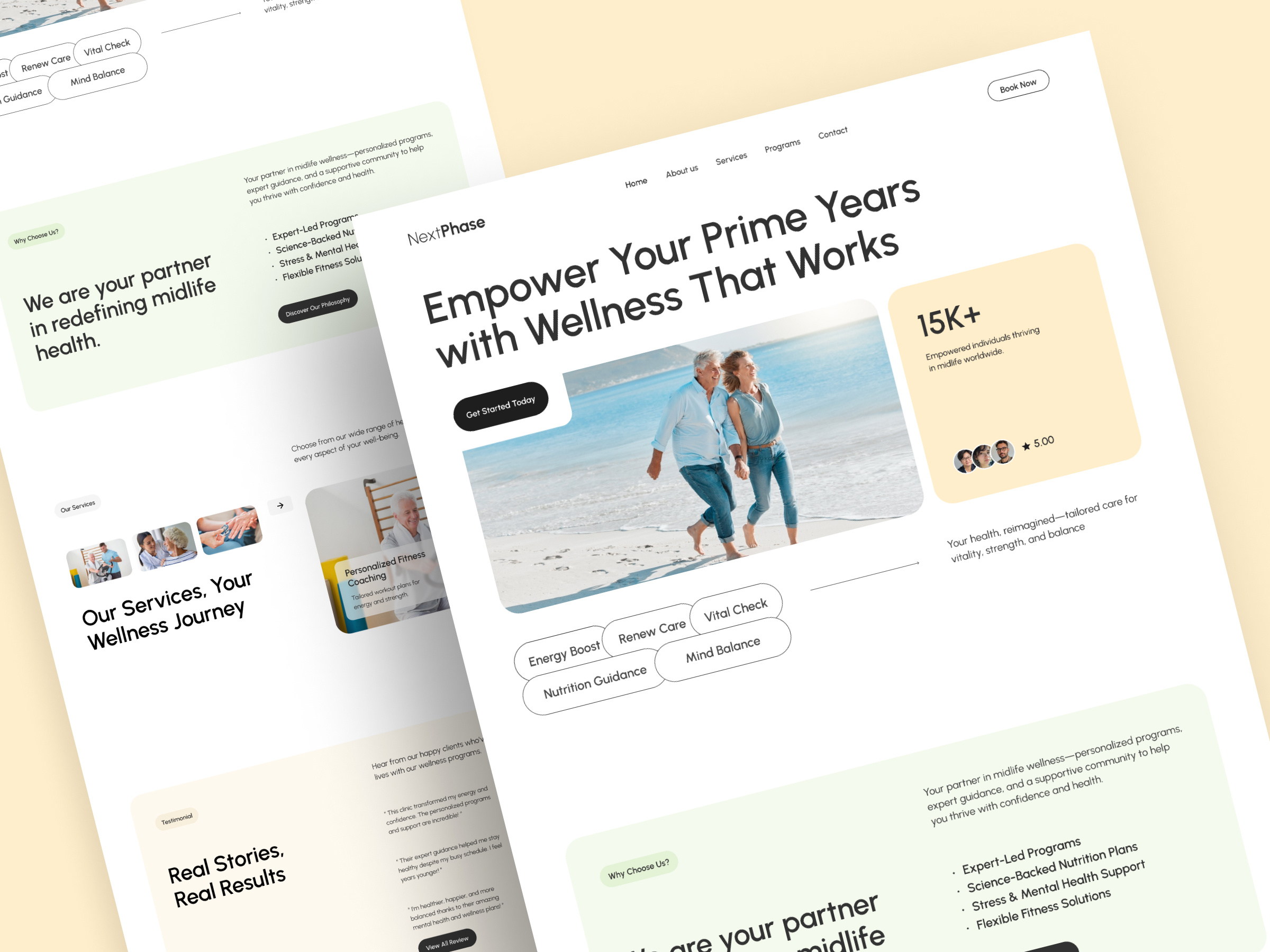 Midlife Health & Wellness Landing Page design inspiration figma fitness fitnesslandingpage fitnesswebsite health healthcare landing page midlifehealth minimal uidesign ux design webdesign website header wellbeing wellness wellness website