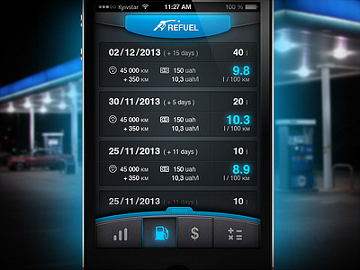 Car fuel logging app app black blue car fule