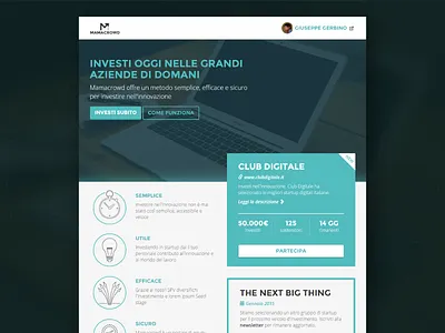 Mamacrowd landing page crowdfunding icons landing mockup startup webdesign