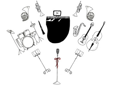 Jazz Orchestra Cd cover cover guitar ink instruments jazz minimal music musical piano red sax trumph