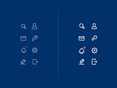 Simple icon set with different line width. bell cogwheel edit exit icon ios key magnifier mail retina user web
