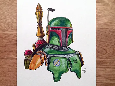 Boba Fett Watercolor boba drawing fett film illustration ink movies painting star wars watercolor