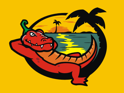 Gator Hammock beach gator hot logo mascot ocean palm pepper spicy summer sun