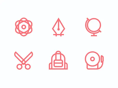 Education Set backpack bell chemistry education globe icons justas outline outline icons pen tool school scissors