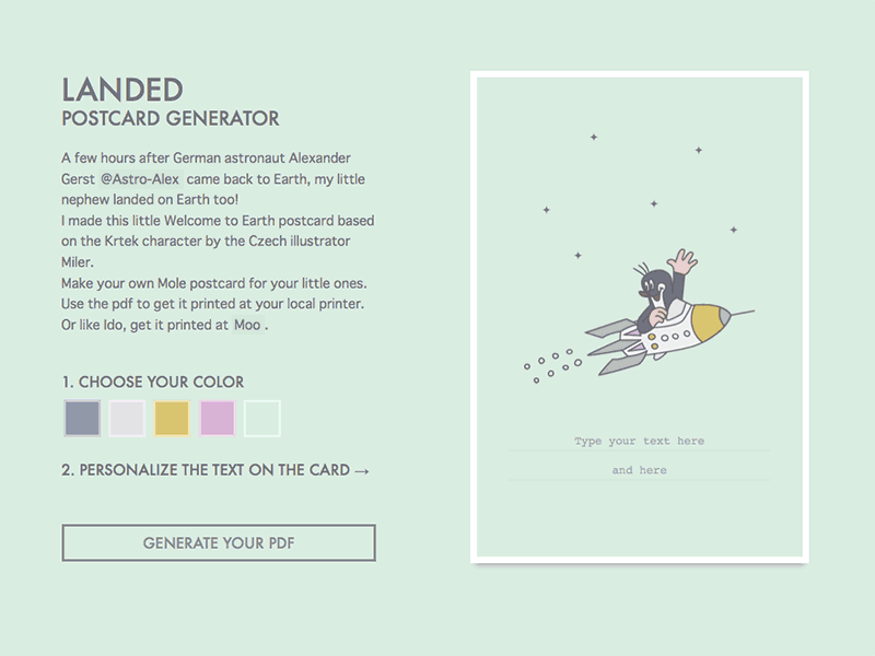 Landed children generator illustration mole pdf postcard tool ui