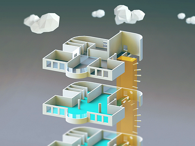 Leica Gallery São Paulo - 3D map 3d building camera clouds gallery glass leica low poly map modo steps walls