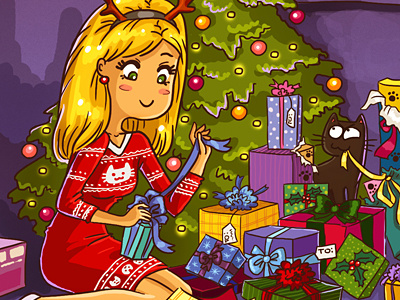 Catsu Holidays 2014 Postcard Set cat catsu christmas comics crazy drawing holidays lady new year postcard raster