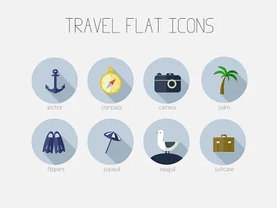Travel anchor blue camera icon illustration minimalism palm parasol travel vector