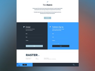 Raster.io Footer app blue button design eden creative flat footer logo photoshop type typography web