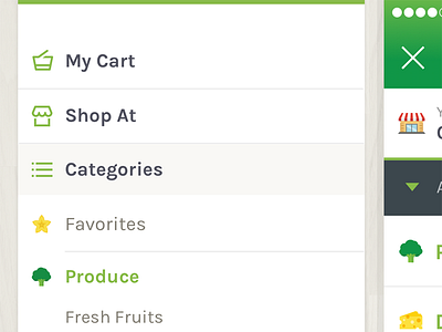 App Menu Drawer app fresh green ios shopping ui